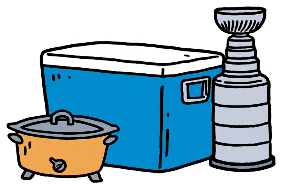 cooler, stanley cup and crock-pot illustration